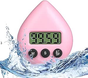 Silent Non-Ticking Battery Operated Shower Timer, NUOSWEK Waterproof Digital Timer, Small Size Cute Timer with Cute Hook (Pink)