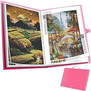 A3 Diamond Art Storage Diamond Painting Kits Combo Folderd for Diamond Painting 30-Page Transparent Sleeve Large Capacity (30 pages30.5x42.5cm(12x16.7inch）, Pink)
