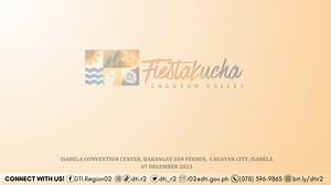 Cagayan Valley’s CREATIVES Converge for the First Time The region’s creatives in the fields of music, dance, design, film, literature, media, visual arts, theater and traditional crafts, as well as government leaders supporting the creative industry will converge for the first time in a most-awaited event celebrating Cagayan Valley’s creative sector, the FIESTAKUCHA: CAGAYAN VALLEY CREATIVE FESTIVAL slated on 6-7 December 2023 at Isabela Convention Center, Barangay San Fermin, Cauayan City, Isab