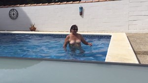 Watch my wife skinny-dipping before we fucked in the pool!
