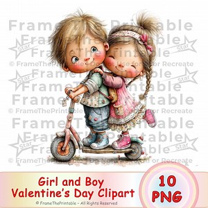 Saint-Valentin fille et garçon Clipart, PNG fantaisiste pour enfants, graphiques de Couple enfants mignons pour faire-parts, cartes, décoration de fête, scrapbooking - Etsy France