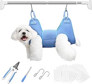 Amazon.com: Eosarcu Upgraded Dog Grooming Hammock with Tension Rods, Small Pet Hanging Harness, Dog Sling for Nail Trimming with Pet Nail Clippers, Nail Trimmers -M