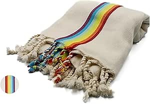 Rainbow Turkish Beach Towel 100% Cotton Oversized Sand Resistant - Quick Dry Sand Free Turkish Towel - Lightweight & Summer Ready Towel