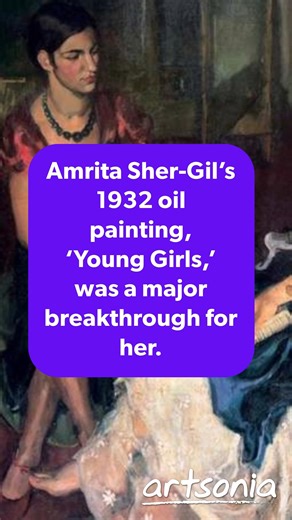 Amrita Sher-Gil’s 1932 oil painting, ‘Young Girls,’ was a major breakthrough for her. It earned her accolades, including an election as an Associate of the Grand Salon in Paris in 1933. She was the youngest member and the only person of Asian descent to receive this recognition. | Artsonia