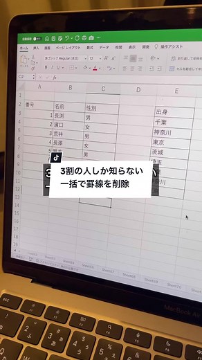 3割の人しか知らない。一括で罫線を削除#パソコン便利術 #時短術 #定時にサッと帰ろう #Excel