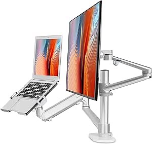 Viozon 2-in-1 Adjustable Dual Monitor Arm Desk Stand with Laptop Tray for 12-17" Laptop & 17"-32" Monitor (3L pro)