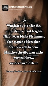 Würdest du sie oder ihn unter deiner Haut tragen? Was habt ihr euch stechen lassen? Ein Name, ein Symbol, ein gemeinsames Motiv? Oder sagt ihr: Nee, ist nicht mein Ding. Aber was, wenn die Wege sich trennen? Für mich kein Grund, es nicht zu tun. Man teilt eine Vergangenheit, Erinnerungen, vielleicht Liebe und manchmal reicht das, um etwas für immer festzuhalten. Es geht nicht nur um für immer zusammen, sondern um die Verbindung, den Moment, die Geschichte dahinter. ♡ ✨️ Ich trag dich unter meine