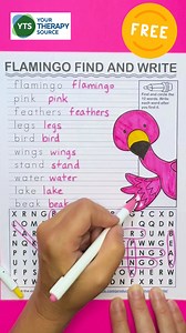 2.7K views | Grab your Flamingo Find and Write word search puzzle freebie from Your Therapy Source to practice visual perceptual skills and handwriting! | Your Therapy Source | Facebook