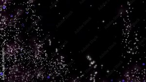 Abstract scattering of flying particles in the form of stars. Beautiful background for disco, holiday, anniversary. Space. 3D. 4K seamless background animation. Isolated black background.