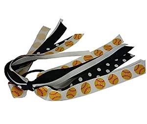 Softball Glitter Ponytail Streamer Bow for Girls in Black & White