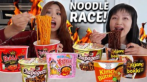 5.1K views · 219 reactions | MEGA RAMEN NOODLE RACE! BLACK BEAN NOODLES, CARBONARA FIRE NOODLES, 2X SPICY FIRE NOODLES, KIMCHI 먹방 | Mukbang Lovers | Facebook