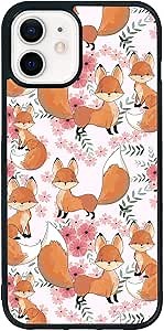 Fox Phone Case for iPhone 12/12 Pro 6.1 Inch - Shockproof Protective Cute Cool Pink Flower Phone Case Designed for iPhone 12 Case for Girls Teens Women Pink Yellow