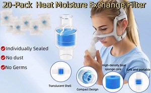 HME Heat Moisture Exchange Filter 20 Pack, Inline Passive Waterless Humidifier for CPAP, 22mm Diameter Tubing Replacement, Individually Sealed for Travel & Home Use