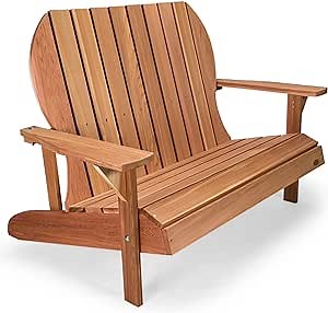 All Things Cedar 54” Wooden Adirondack Loveseat Chair, Outdoor Patio Seating, Natural
