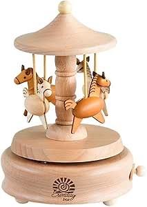 Moving Carousel Wooden Music Box Musical Movement City of The Sky