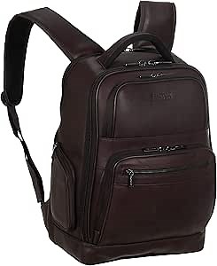 Kenneth Cole Reaction Colombian Leather Double Compartment 15.6" Laptop RFID Bag, Brown, Business Backpack