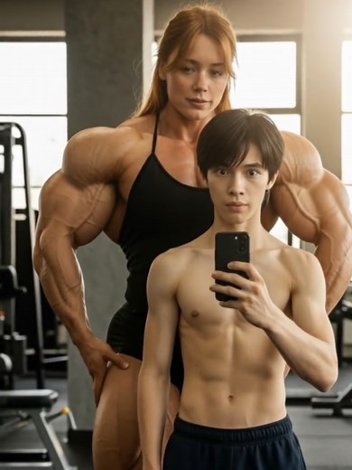 Muscle Girl Surprised by Flexing Power