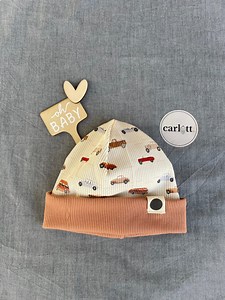 Bonnet réversible pour bébé - Chapeau bébé couleur pêche avec motif de voiture vintage - Cadeau pour les nouveau-nés et les enfants jusqu'à 18 mois - Etsy France