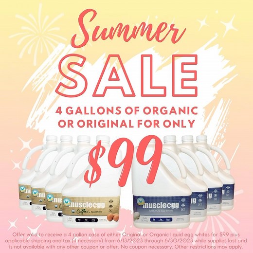 $99 for 4 gallons of Original or Organic MuscleEgg egg whites ☀️💪🥚 Cant beat this deal on plain egg whites delivered to your front door. Get it now at MuscleEgg.com 🖥️ or the MuscleEgg app📱 • • • #muscleegg #eggwhites #proteinfood #cleanprotein #healthydiet #fitnessfood #muscleeggrecipes #cleaneats #cleanfood | MuscleEgg