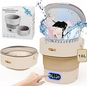 Mini Washing Machine,16L Large Capacity Foldable Washing and Dryer Machine, Portable Washer with Spin for Travel, Apartment, Baby Clothes (Brown)