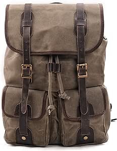 WUDON Canvas Leather Backpack for Men - Vintage Canvas Shoulder Rucksack for International Travel Backpacks