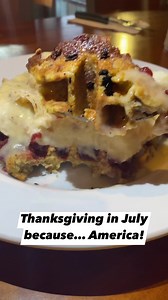 🇺🇸 Thanksgiving in July! A waffle made of stuffing, topped with cranberry sauce, mashed padada, gravy, and beautiful turkey! Merica! The “Gobbler” at the Saddle Up Saloon | Wicked Bites