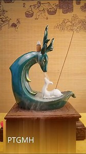 Incense Burner Ceramic Deer Incense Sticks Holder Back Flowing Waterfall Incense Holder Ash Catcher with Incense Cone, Tweezers, Incense Sticks, Office Home Decor (blue (deer))