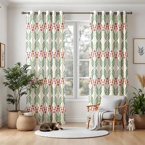 Rideaux de cuisine botaniques rétro, tentures de fenêtre modernes du milieu du siècle, panneau à motif de baies vertes et rouges, occultants ou thermiques - Etsy France