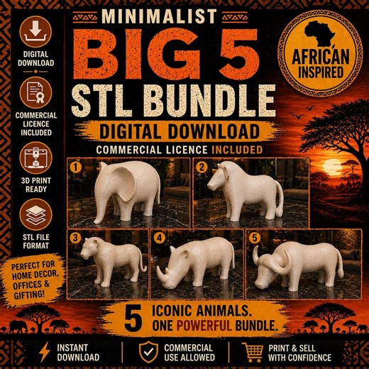 Minimalist Big 5 STL Bundle | African Animals 3D Print Files (digital Download) - Etsy