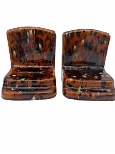 Antique Bennington / Rockingham Pottery Bookends – Tortoiseshell “flame” Glaze, C. 19th–early 20th Century - Etsy