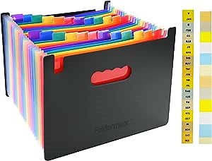 Foldermax 24 Pocket Expanding File Folder Organizer, Accordian File Organizer,Accordion Document Organizer,Portable A4 Letter Size File Organizer,Expandable File Folder