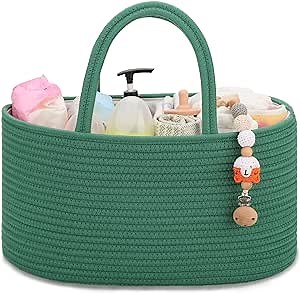 COMSE Baby Diaper Caddy Organizer, Car Caddy, Diaper Change Organizer, Gift Baskets Empty, Portable Tote Bag with Divider, Baby Shower Gifts Newborn Essentials Registry Must Have, Dark Green