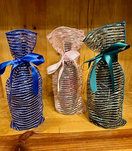 Sequin Stripe Sheer Wine Gift Bags - Set of 3 - Royal, Rose, Forest Green