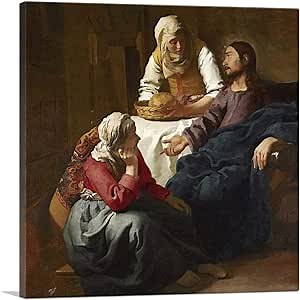 ARTCANVAS Christ In The House Of Martha And Mary 1654 Canvas Art Print Stretched Framed Painting Picture Poster Giclee Wall Decor by Johannes Vermeer - 12" x 12" (1.50" Deep)