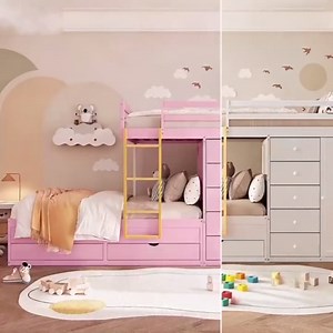 Polibi Full Size Modern Bunk Bed with 2 Large Drawers & 5 Small Drawers and Wardrobe, Under-Bed Storage & Side Organizer, Space-Saving Safe Design, White