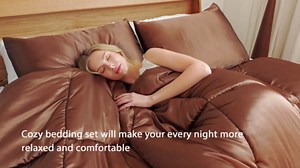 Whale Flotilla 3-Piece Reversible Silky Soft Queen Comforter Bedding Set, Luxurious Satin Comforters Full Size with 2 Satin Pillowcases, Lightweight Duvet for All Seasons, Red