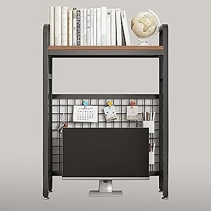 Desk Shelf Bookcase 1-Tier Metal Desktop Bookshelf Hutch with Grid Panel and DIY design possible Multipurpose Storage Organizer Display Rack for Dorm Office Home Computer Desk(Black 21.7"×7.9"×38.6")