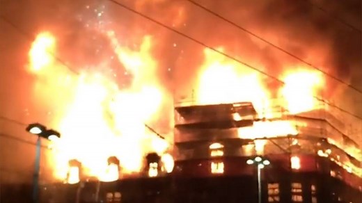 Burning building explodes in Zurich