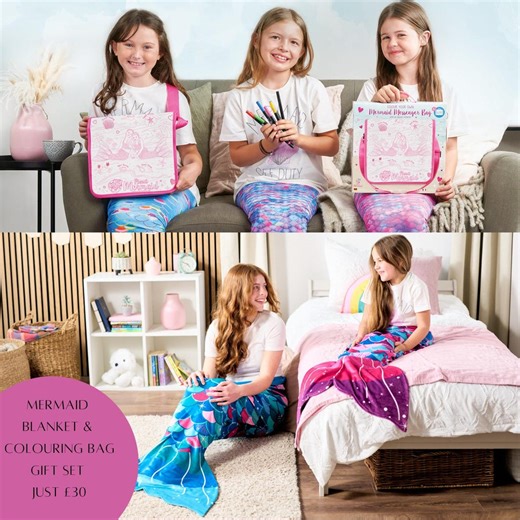 Mermaid Tail Blanket & Colouring Messenger Bag Gift Set - Etsy UK