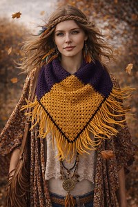 Handmade Crochet Triangle Scarf – Mustard & Purple Boho Fringe Shawl - Etsy Australia