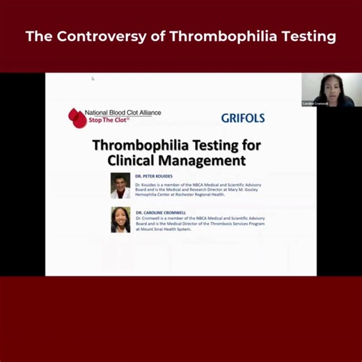 🩺 The road to thrombophilia testing isn’t the same for everyone. In a 2022 NBCA webinar, Dr. Caroline Cromwell and Dr. Peter Kouides — both members of our Medical and Scientific Advisory Board — and a thrombophilia patient discussed how experiences can vary widely, from the decision to test, to the challenges of timing, to understanding what results mean. As we prepare for our November PEP Talk, Thrombophilia Testing While on Blood Thinners (Tuesday, Nov. 11 at 7 p.m. ET), this conversation is 