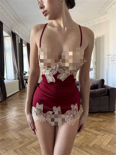 Red Lace Lingerie Dress – Satin Nightgown, Sheer Lace Trim Chemise, Sleepwear - Etsy