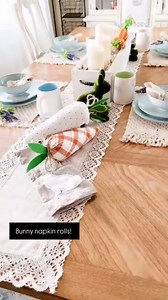 Elegant spring table decor ideas with adorable bunny napkin rolls