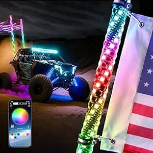 3FT LED Whip Lights for UTV RGB Chasing/Dancing Light Remote Control APP-Supported, 600+ Color Mode Combinations, RGB Chasing Lighted Antenna Whips for UTV, ATV, Truck, Dune Buggy