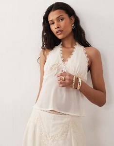 Kiss The Sky Yasmeen chiffon lace halter top in cream | ASOS