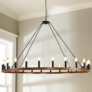 Faux Wood Metal Wagon Wheel Chandelier Farmhouse 24 Light, 53 Inch Extra Large Chandeliers for High Ceilings, Round Rustic Chandeliers for Living Room, Dining Room, Entryway, Foyer