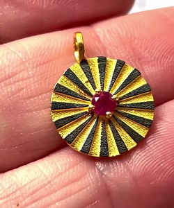 Celestial Ruby Sunburst Charm: 18KT Gold, Oxidized Silver Pendant - Etsy