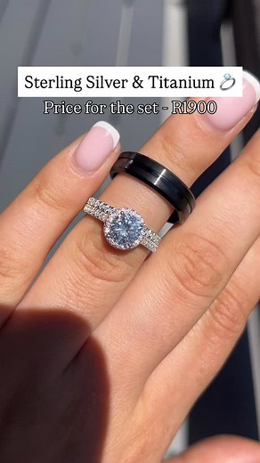 Wedding Ring Set Details Hers: R1300 = Sterling Silver His: R500 = Titanium Engraving on the inside of his ring: R100 Stones: Cubic Zirconia Ring Sizes: We stock a wide range of set ring sizes from I till Z9 All of our rings are available in various ring sizes. If you don’t know your size the best way to correct the letter sizing is at your nearest jewellery store. How to order? For orders please visit our online store www.youloveit.co.za You Love It is based in South Africa only. We courier to