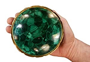 Malachite Dish Round 5" (127 mm) Polished Bowl Rocks Minerals Heart Chakra Healing Crystals