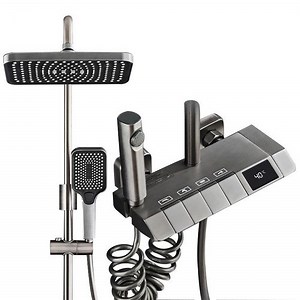 Piano LED Shower Mixer Set Digital Smart Brass Bathtub Rainfall Thermostatic Faucet Hot and Cold Rain